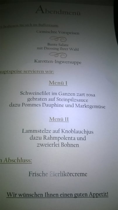 Speisekarte Hotel zum Hirschen