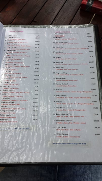 Getränkekarte Embudu Village