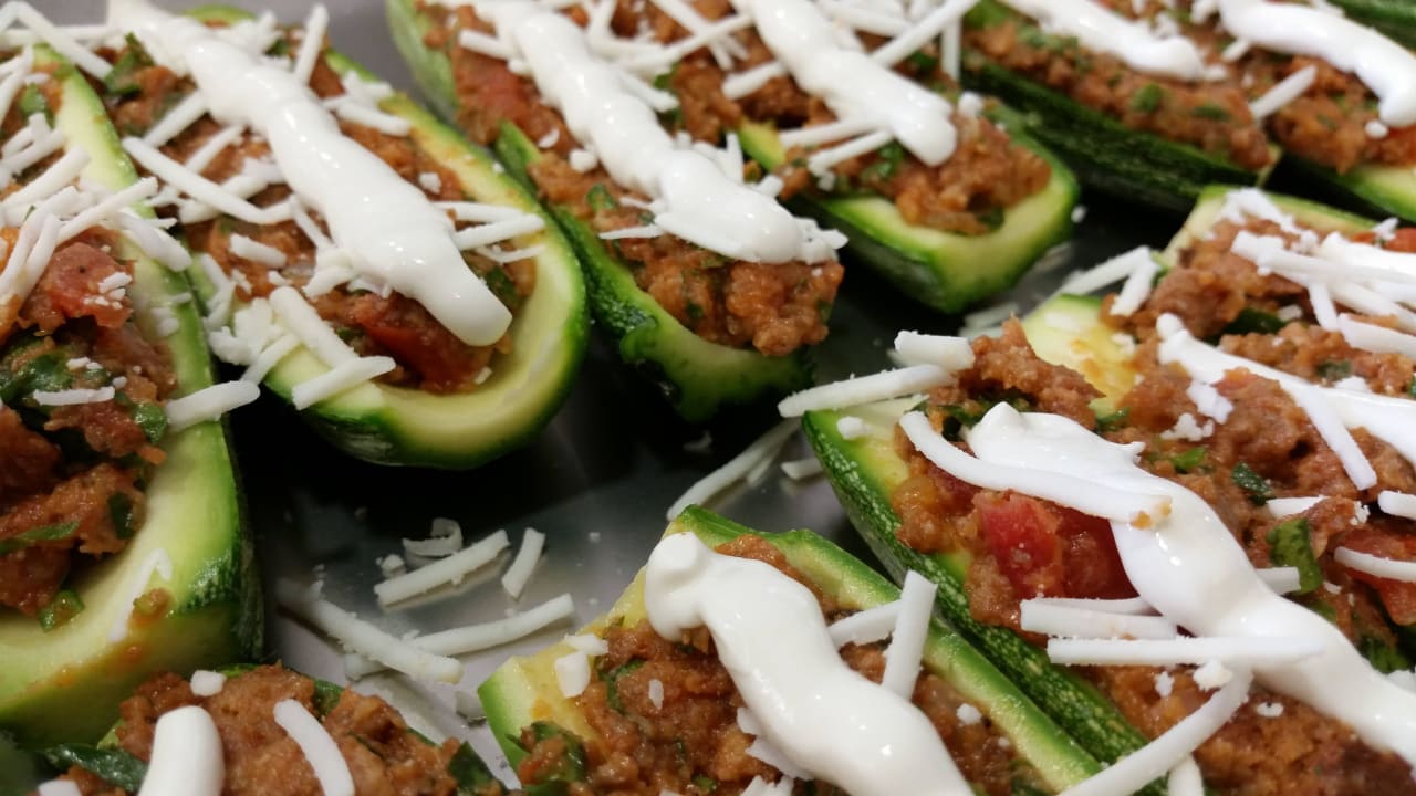 Stuffed zuccini with tomato, bread and fresh herbs Asterias Beach Resort