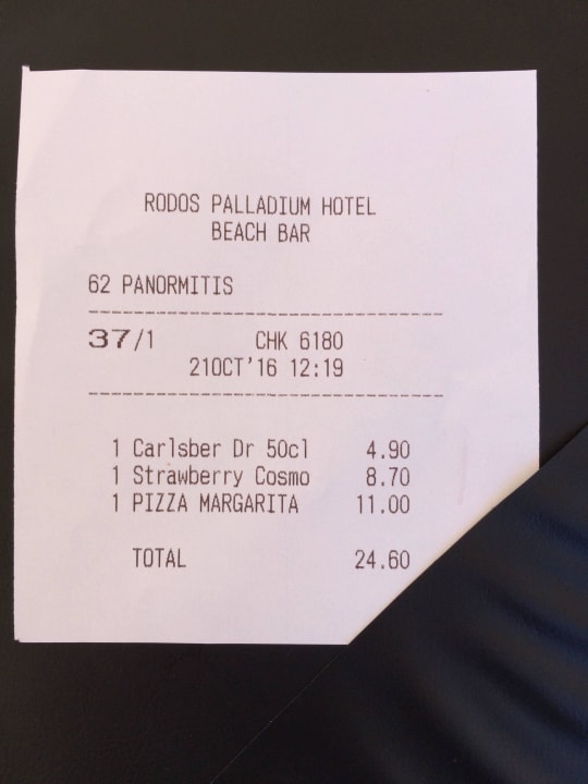 Rechnung Strandbar Rodos Palladium Leisure & Wellness