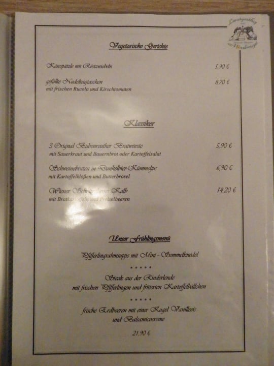Karte des Restaurants Landgasthof Mörsbergei