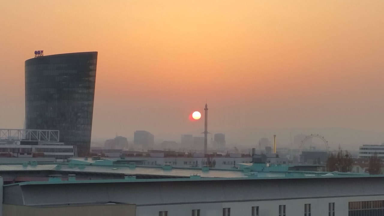 City view from the executive lounge (sunset) Hilton Vienna Waterfront