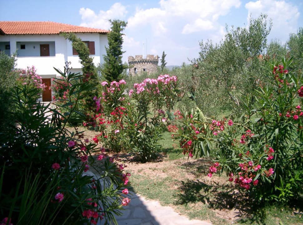 Geranion Village- Blick in den Garten Hotel Geranion Village