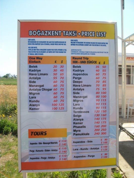 Infotafel vom Taxistand vor dem Hotel Crystal Paraiso Aqua Collection