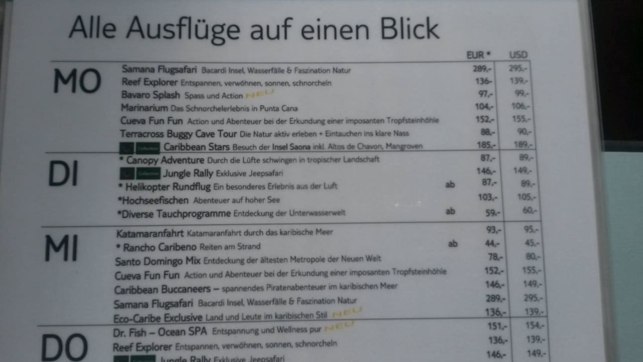 Ausflugspreise TUI Grand Palladium Punta Cana Resort & Spa