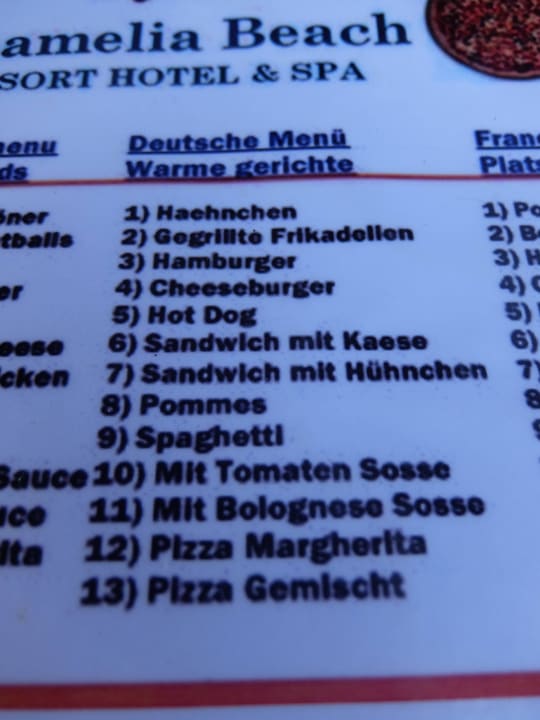 Strandbar "Speisekarte" Seamelia Beach Resort