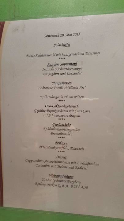 Speisekarte Kurhotel Pyramide