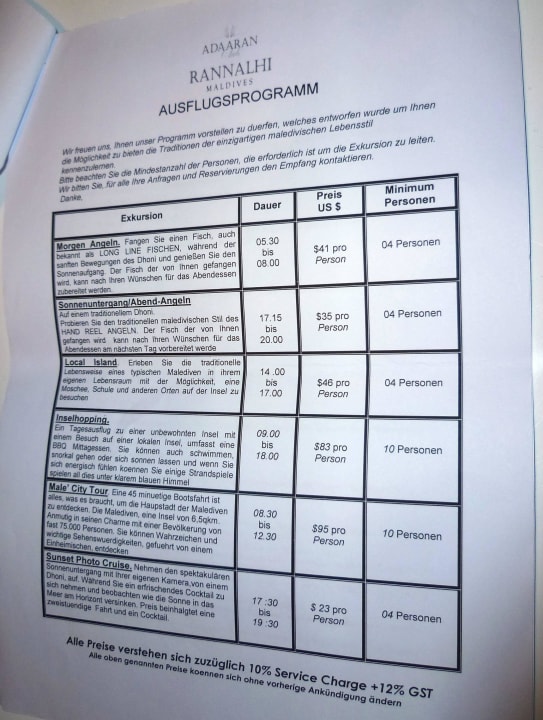 Ausflugsprogramm Adaaran Club Rannalhi - All Inclusive