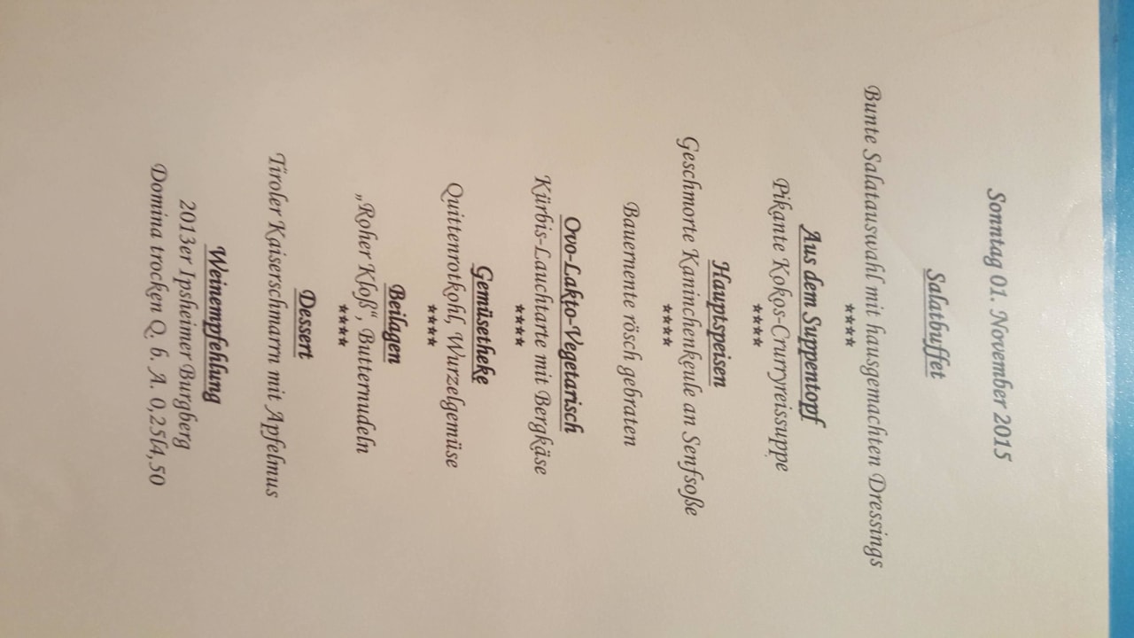 Speisekarte Kurhotel Pyramide