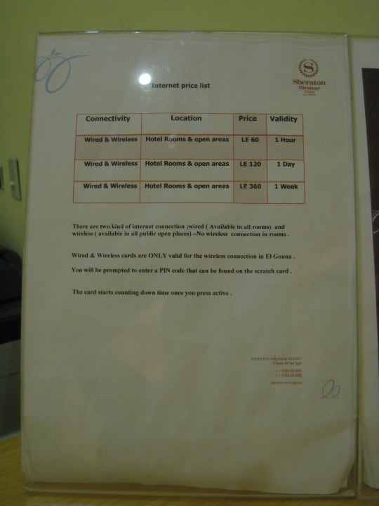 Preise zur Internetnutzung Sheraton Miramar Resort El Gouna