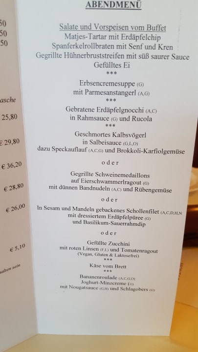 Menükarte  Hotel Stoiser
