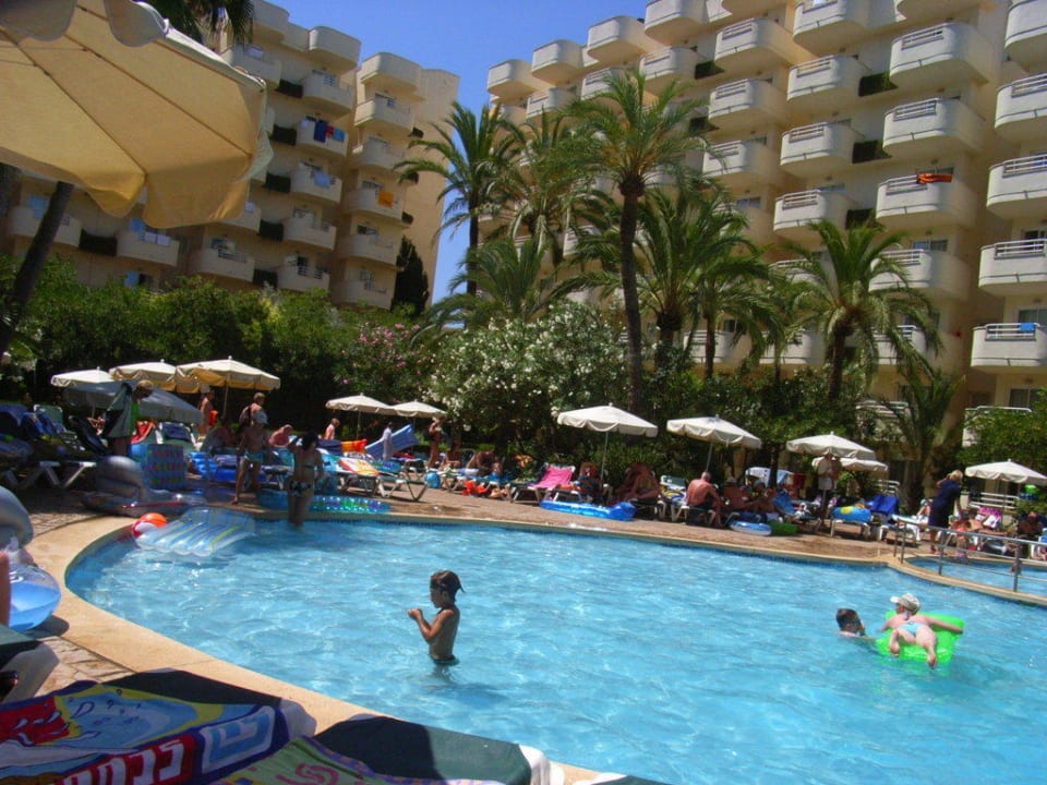 Blick über den Pool auf das Hotel Protur Palmeras Playa Aparthotel