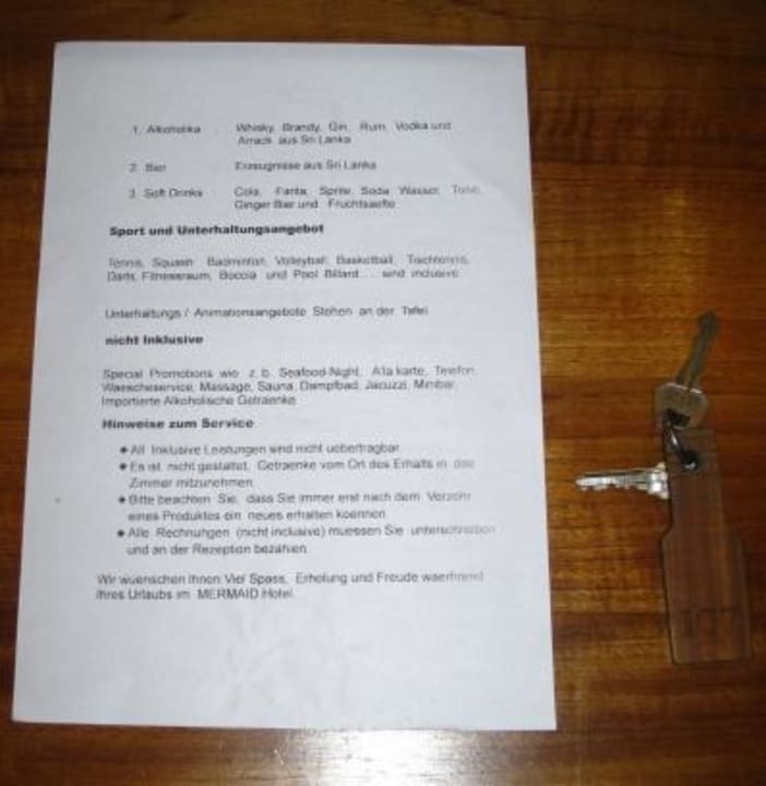 Anweisungen Hotel Mermaid Hotel & Club