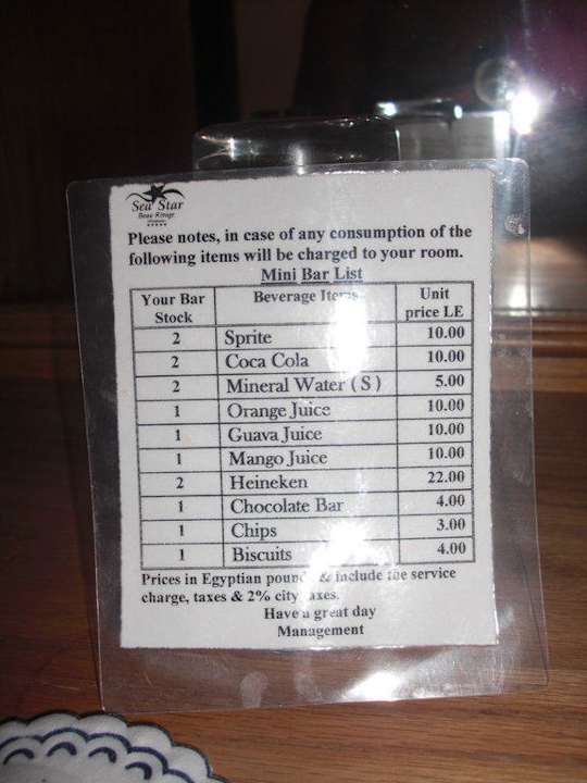 Preise der Minibar Sea Star Beau Rivage