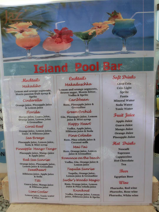 Cocktailkarte JAZ Aquamarine Resort