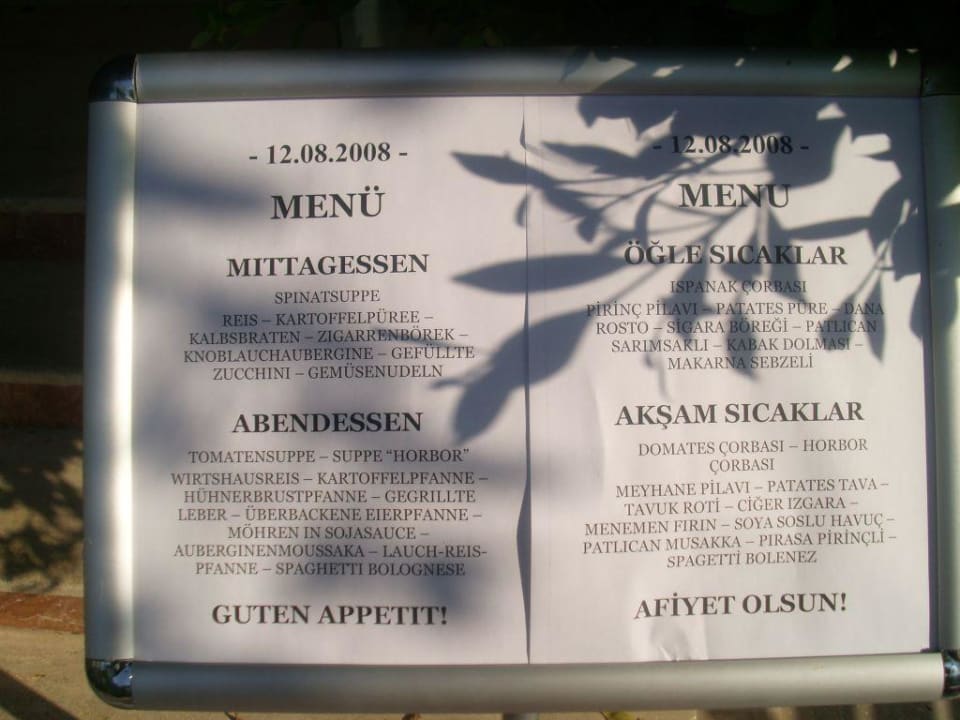Speisekarte Hotel Gardenia Beach