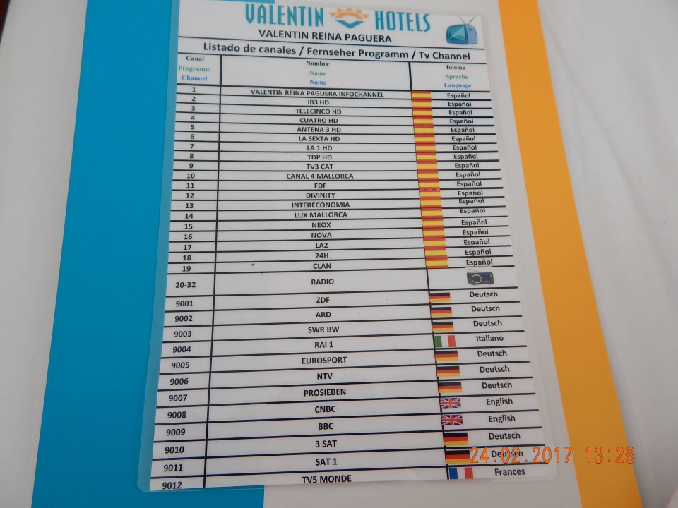 Senderliste des TV Valentin Reina Paguera