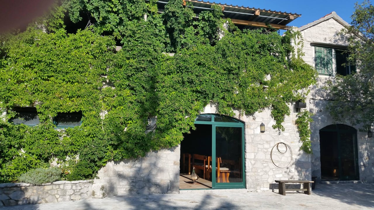 Oben Freiluftterrasse, unten Indoorrestaurant Guesthouse Nono Ban