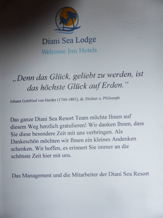 Glückwunsch vom Hotel Hotel Diani Sea Lodge
