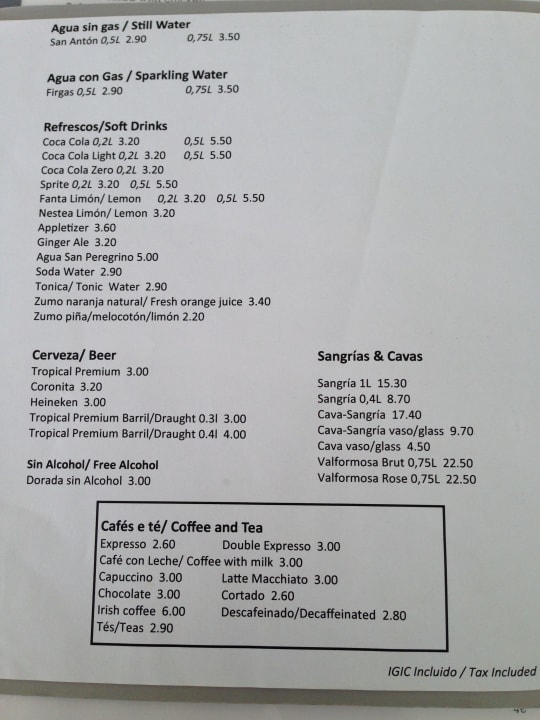 Speisekarte Restaurant (Mittag) Salobre Hotel Resort & Serenity