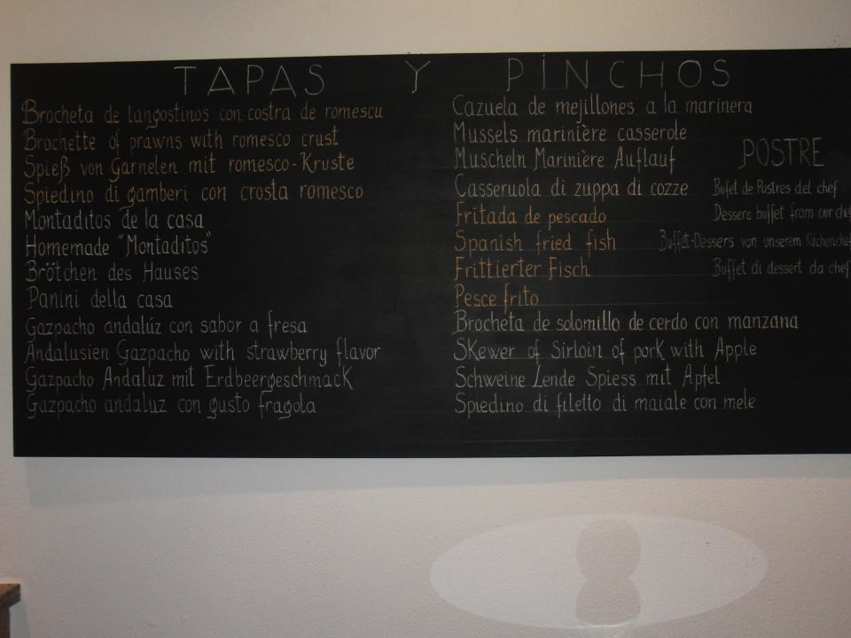 Tapas Speisekarte Hipotels Mediterraneo Club