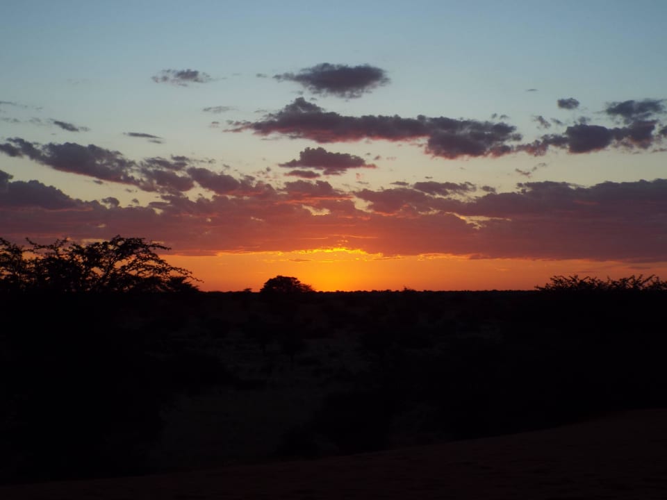 Sonnenuntergang auf der Sundowner-Fahrt Kalahari Anib Lodge