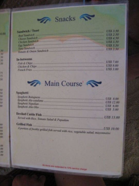 Speisekarte Main Restaurant Angaga Island Resort