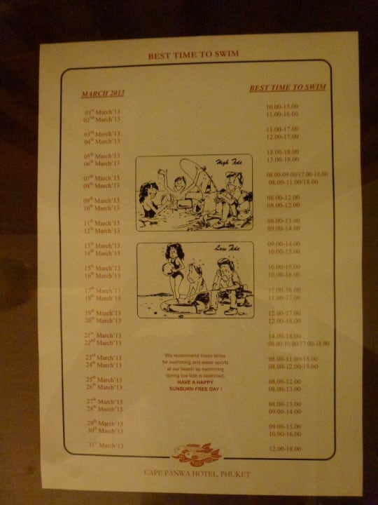 Flut & Ebbe Schwimmzeiten Cape Panwa Hotel