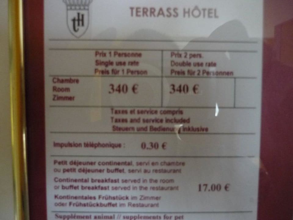 Preisliste  Terrass Hôtel