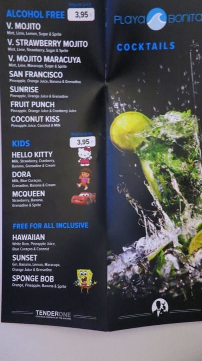 Cocktailkarte Servatur Playa Bonita