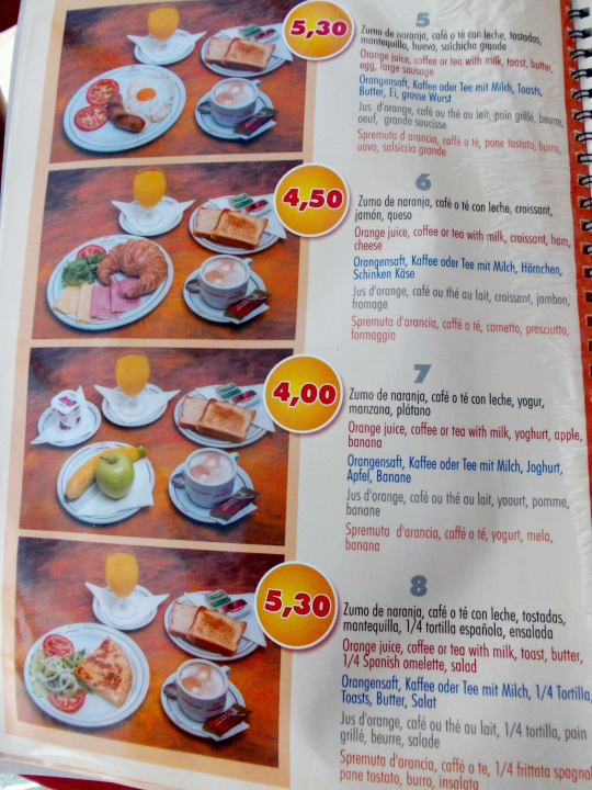 Frühstückskarte  Apartamentos Casablanca