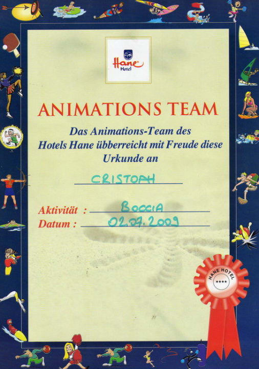 Urkunde für Boccia Seher Kumköy Star Resort & Spa