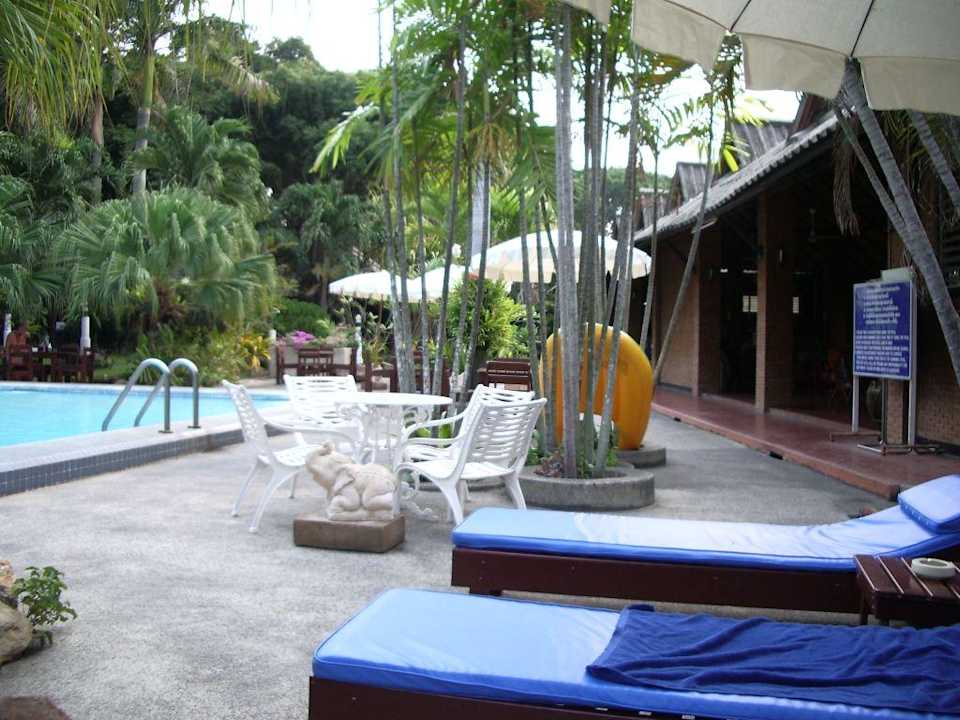 Großer Pool mit Lobby und Rezeption Hotel The Cottage