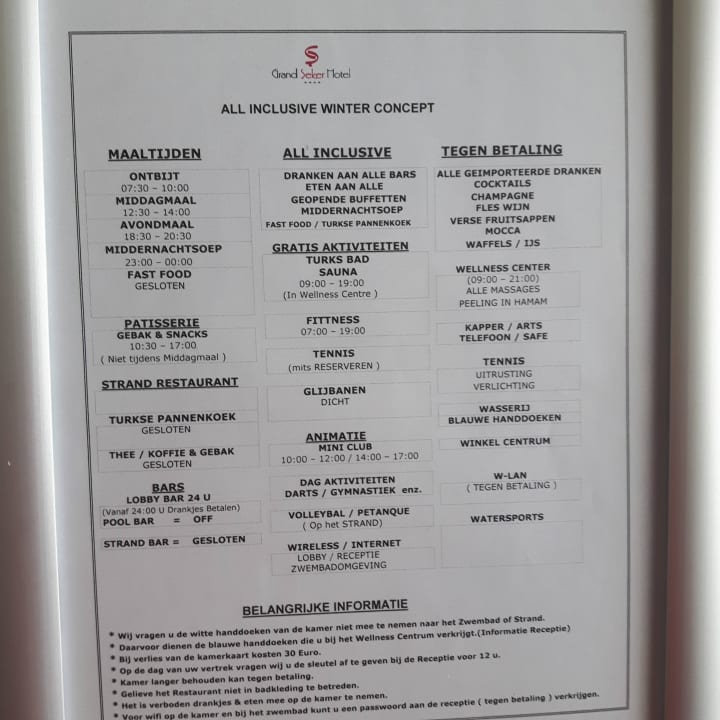 Programmaushang  Grand Seker Hotel