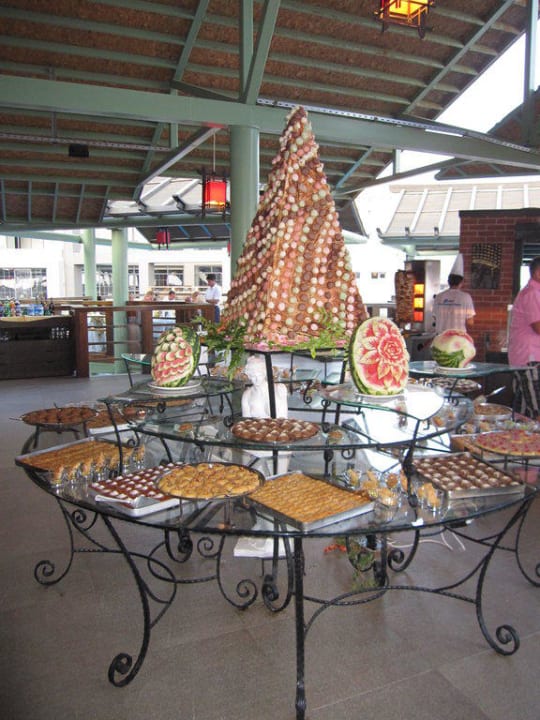 Food display in main restaurant on white night Limak Lara Deluxe Hotel & Resort