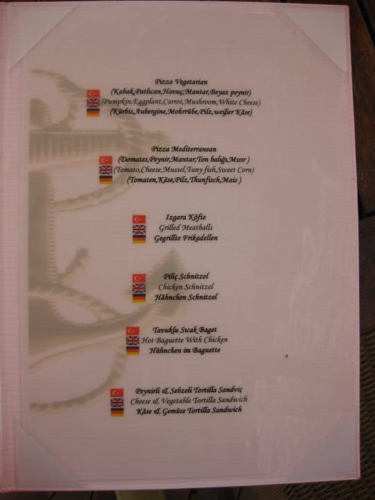 Speisekarte von der Beachbar Alba Queen Hotel