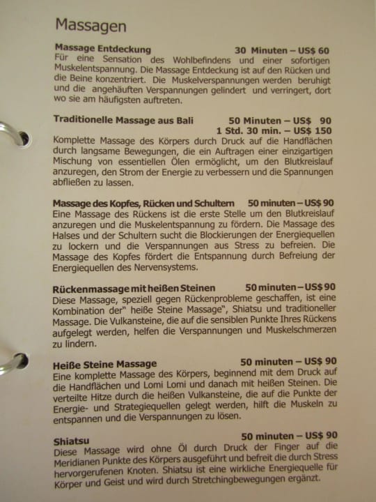 Massage Übersicht NH Collection Maldives Reethi Resort
