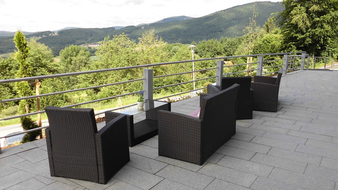 Unser Stammplatz auf der Hotelterrasse Thula Wellnesshotel Bayerischer Wald