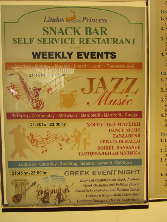 UG Infotafel Veranstaltungen Lindos Princess Beach Resort & Spa