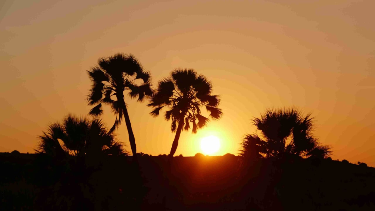 Sonnenuntergang vom Restaurant Palmwag Lodge