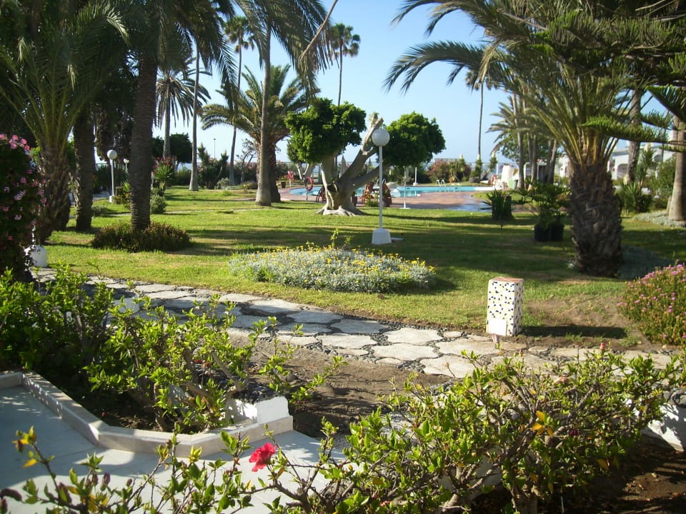 Blick von der Strandpromenade zum Pool Sahara Beach Club