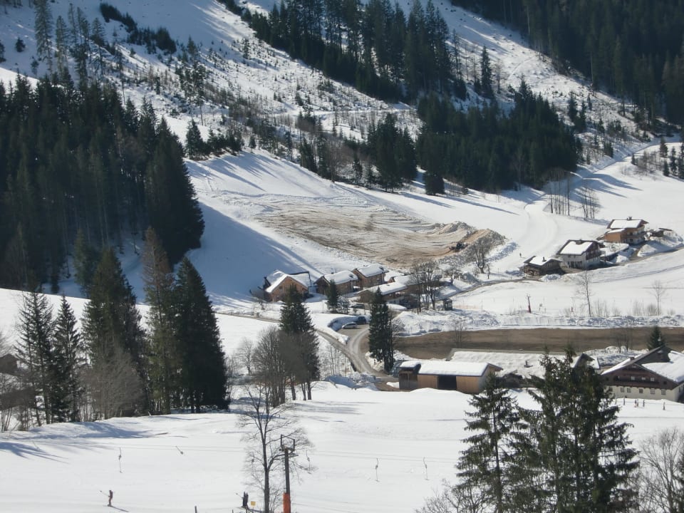 Das Chaletdorf von der Gondel aus aufgenommen Wood Ridge Luxury Chalets