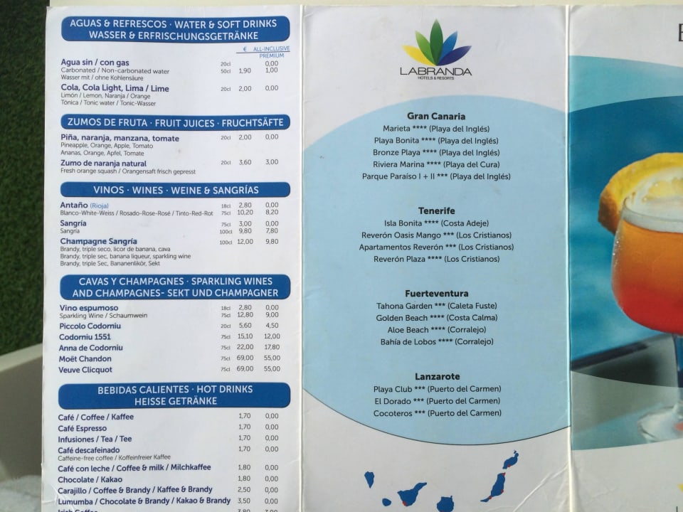 Getränkekarte LABRANDA Marieta - Adults only