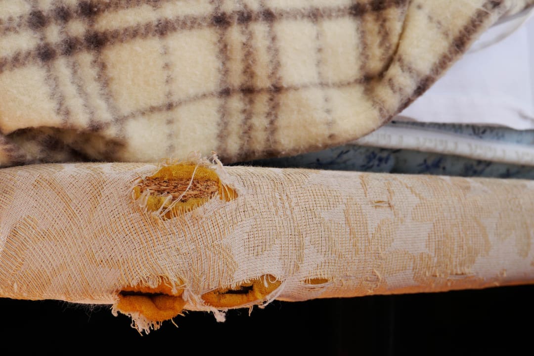 Abgewetzte Betten im Schlafzimmer Hotel Los Tarajales