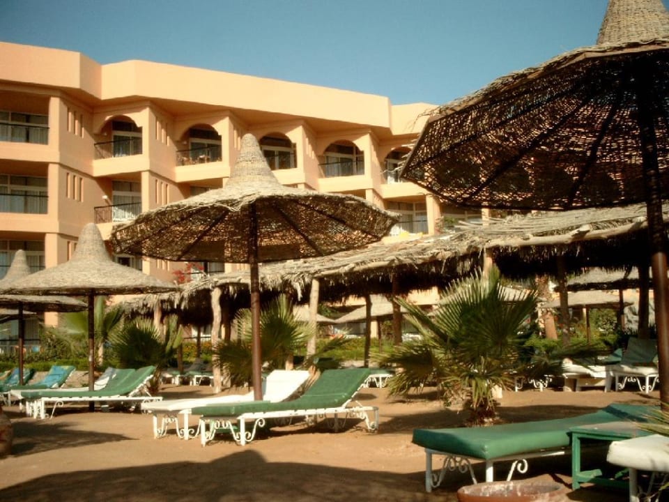 Der Strand am Morgen mit Blick auf das Haupthaus Giftun Azur Resort