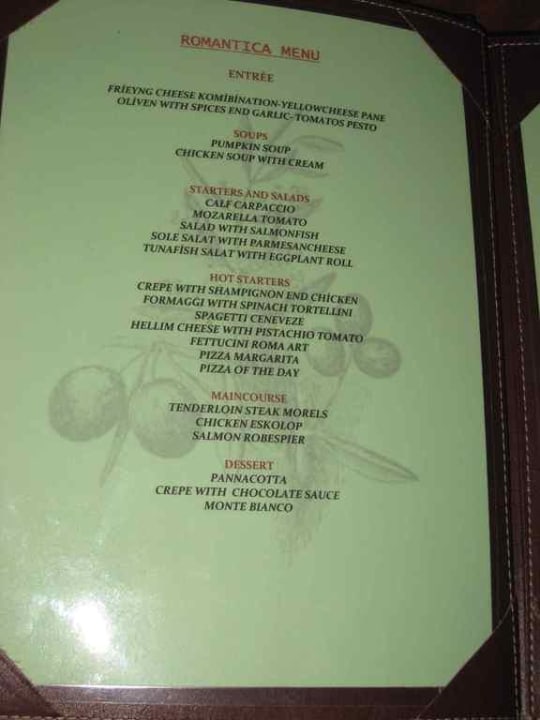 La carte du restaurant italien Sunis Evren Beach Resort Hotel & Spa