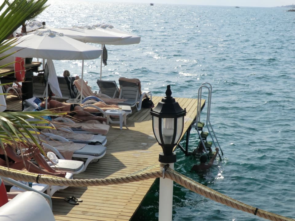 Sonnenliegen um die Strandbar herum Hotel Delphin Imperial