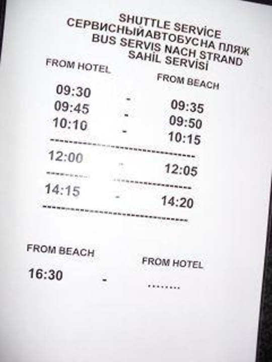 Busplan. Linda Resort Hotel