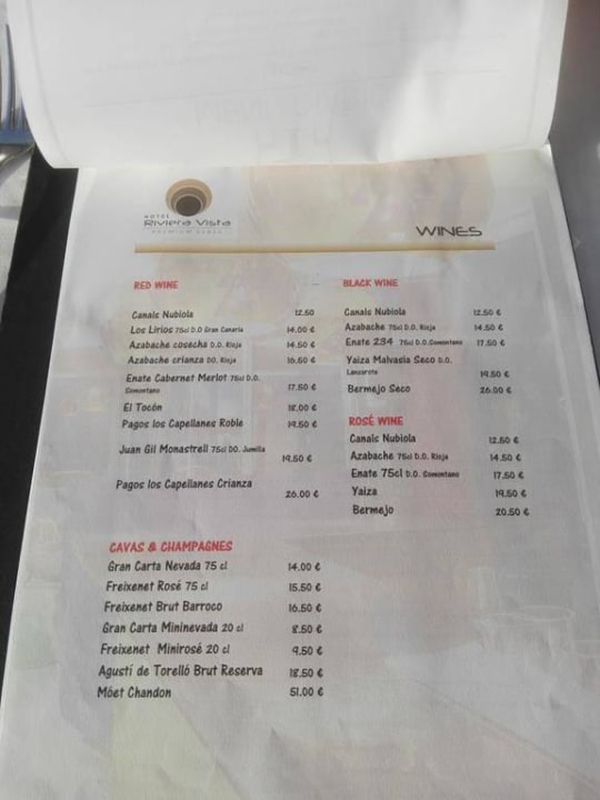 Getränkekarte Hotel Riviera Vista
