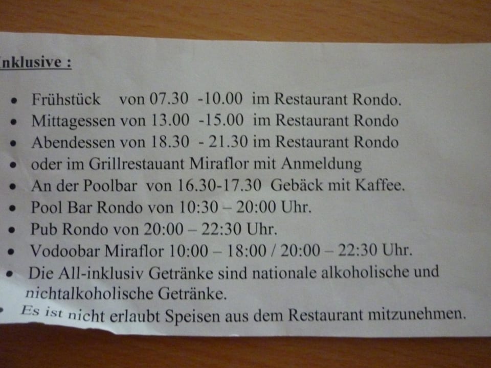 "Verpflegungsdaten" HL Miraflor Suites Hotel